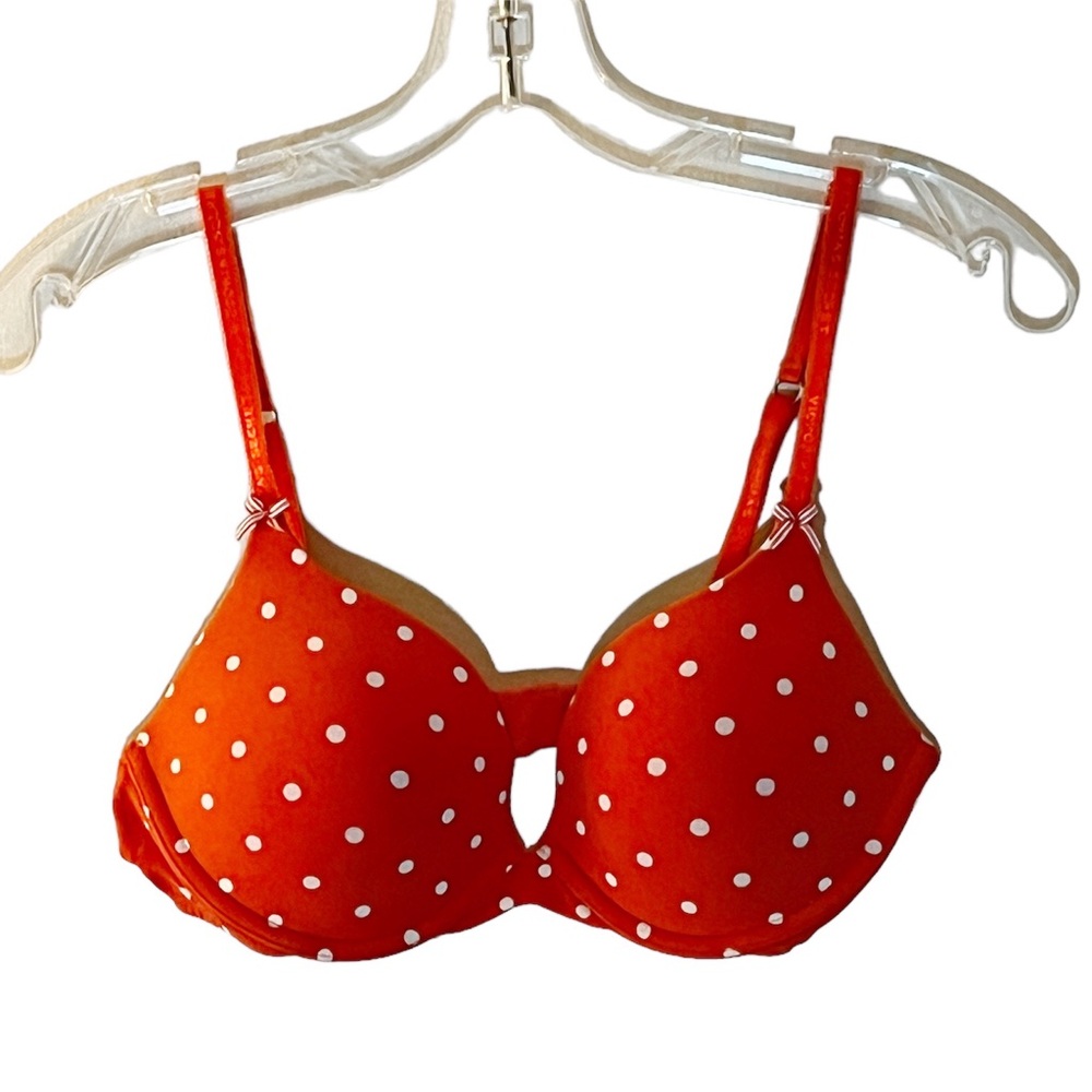 Victorias Secret Push Up Bra Red White Polka Dog Size 34C